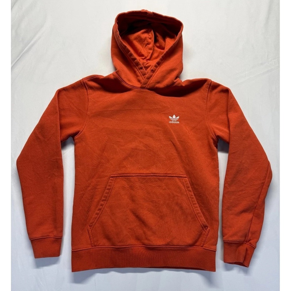 Adidas Originals Essentials Hoodie Men Small Orange Cotton Trefoil Logo Ribbed
